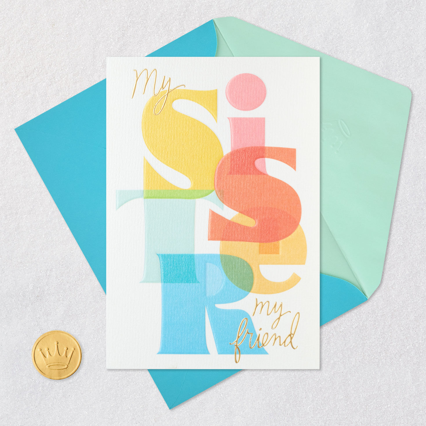 Colorful Lettering Sister Birthday Card Card Front with Envelope and Gold Seal image number 6