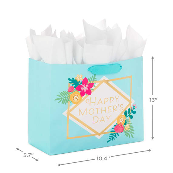 10.4" Floral on Blue Large Horizontal Mother's Day Gift Bag With Tissue, , large image number 3