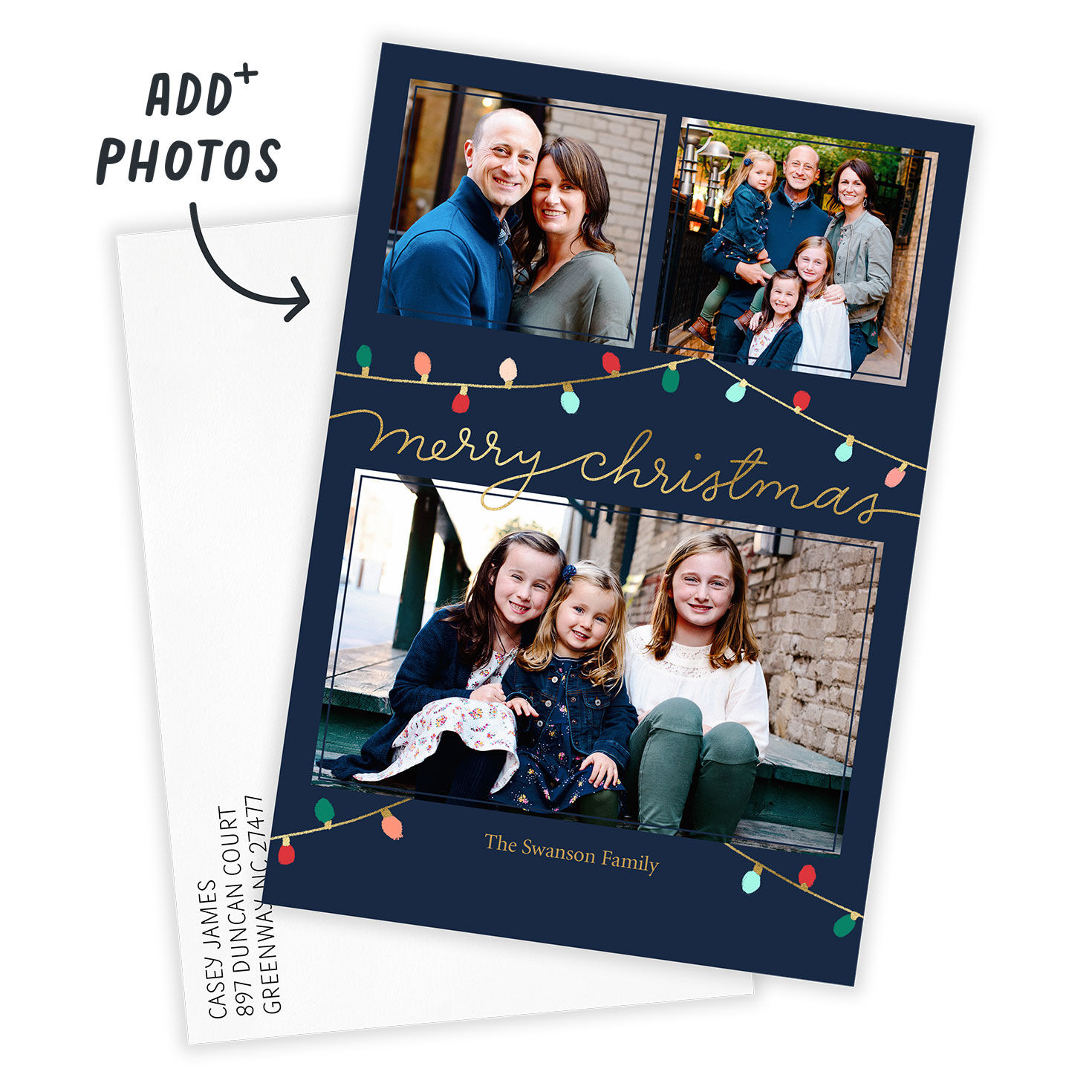 Colorful String Lights Flat Christmas Photo Card, , large image number 2