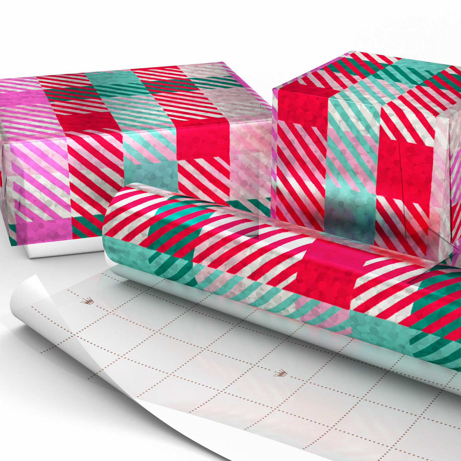 Holographic Plaid Holiday Wrapping Paper Roll Wrapped pkg image number 2