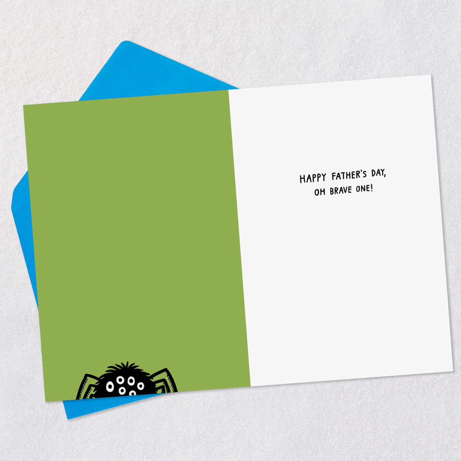 Husband and Giant Spider Funny Father's Day Card Open card with envelope image number 3