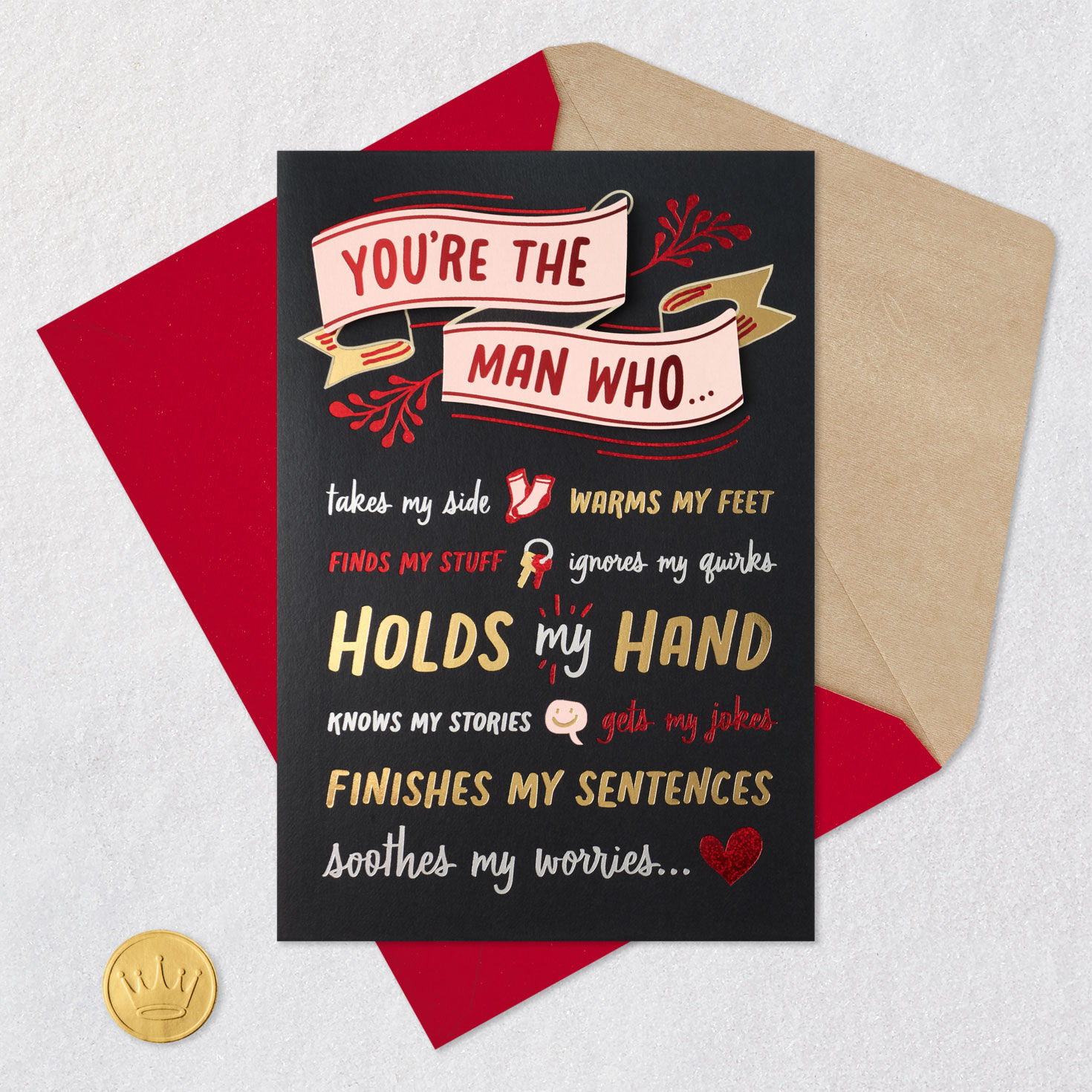 Whimsical Lettering Valentine's Day Card for Him Card Front with Envelope and Gold Seal image number 7