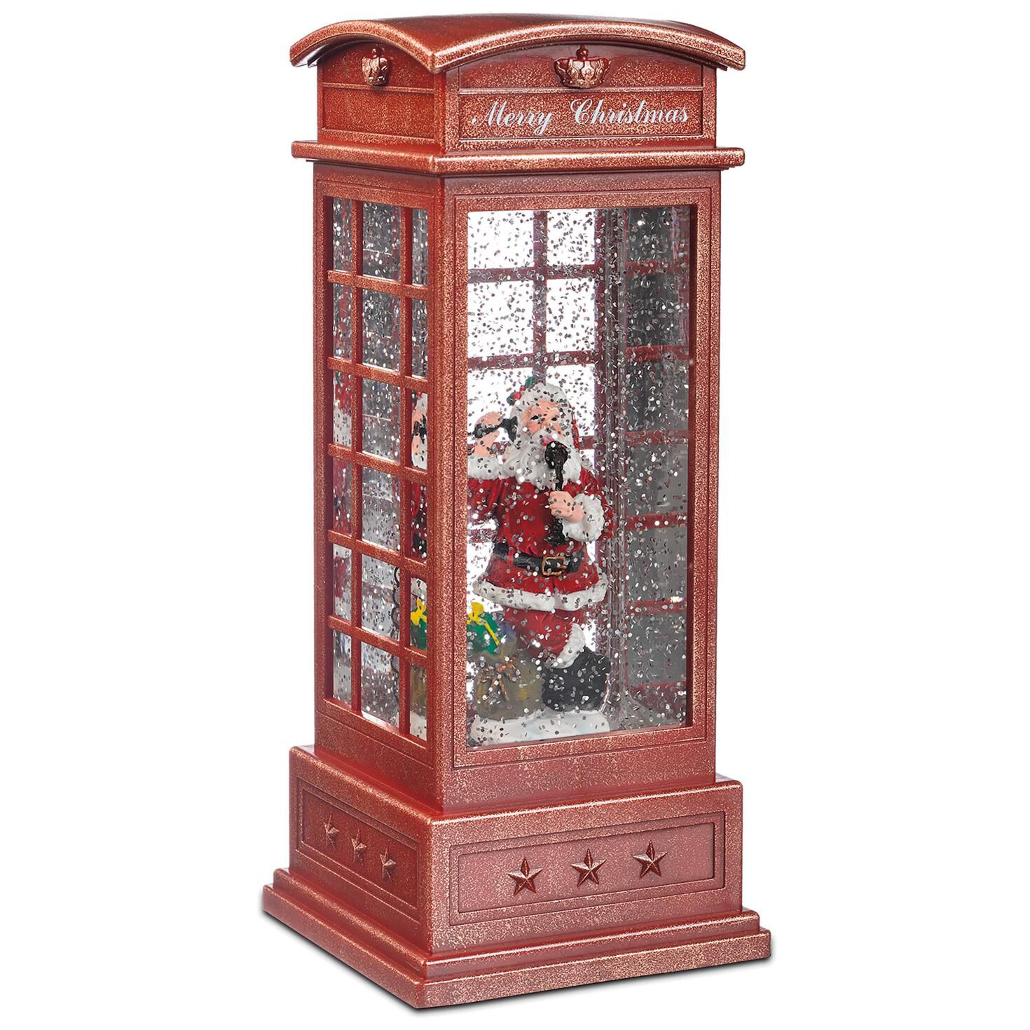 Santa Phone Booth Light Up Confetti Lantern Snow Globe