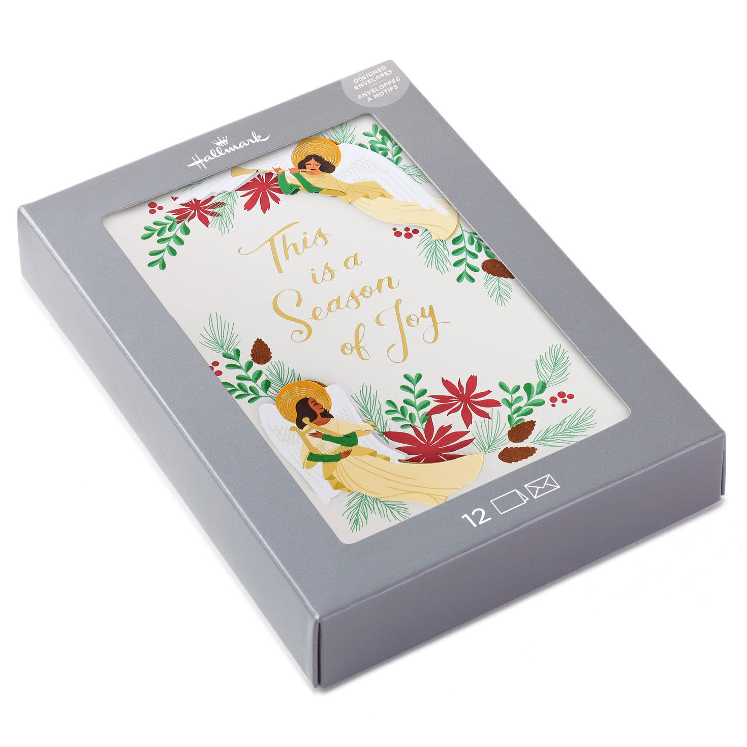 Angels With Trumpet and Lyre Boxed Christmas Cards, Pack of 12