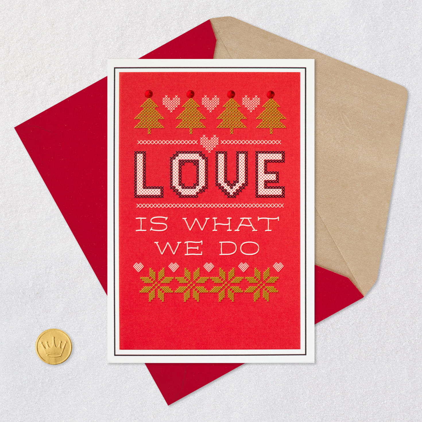 Cross-Stitch Love Christmas Card Card Front with Envelope and Gold Seal image number 6