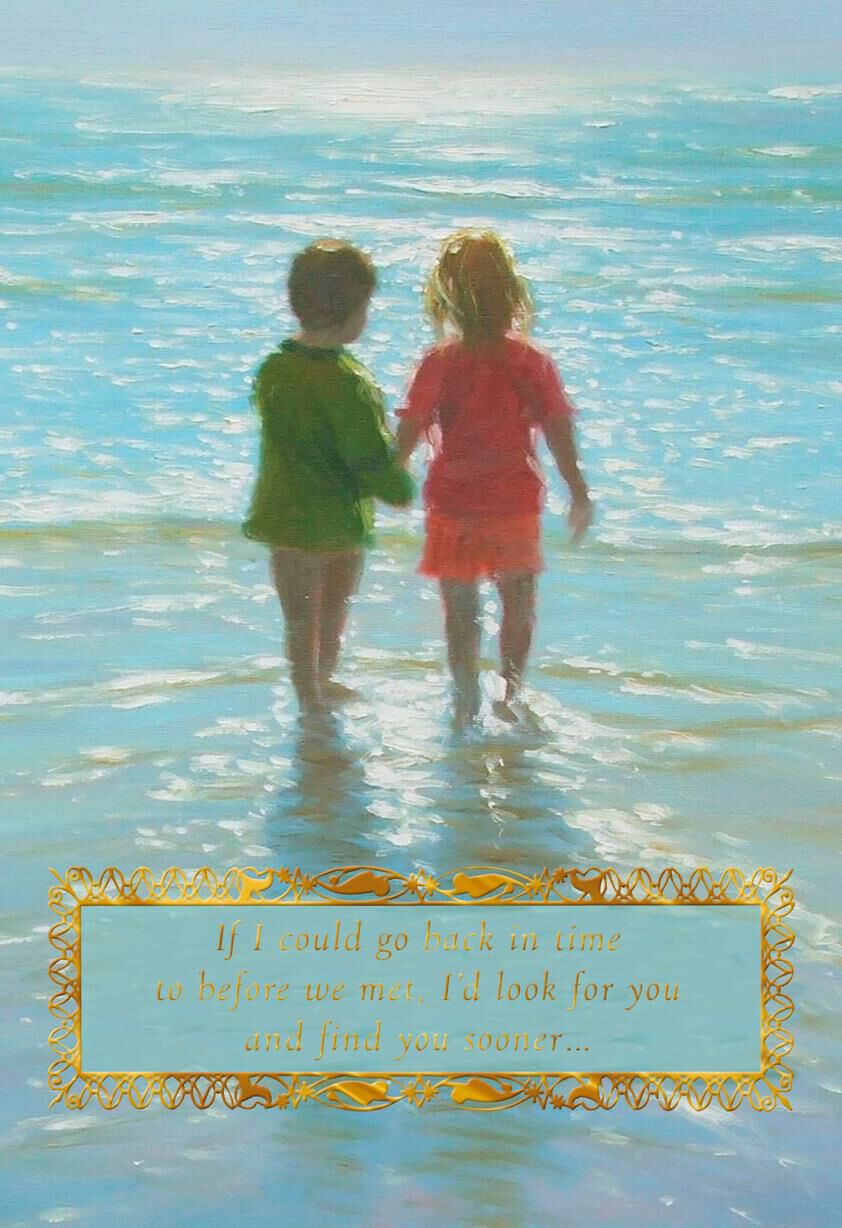 Children Holding Hands on Beach Foil Romantic Love Card