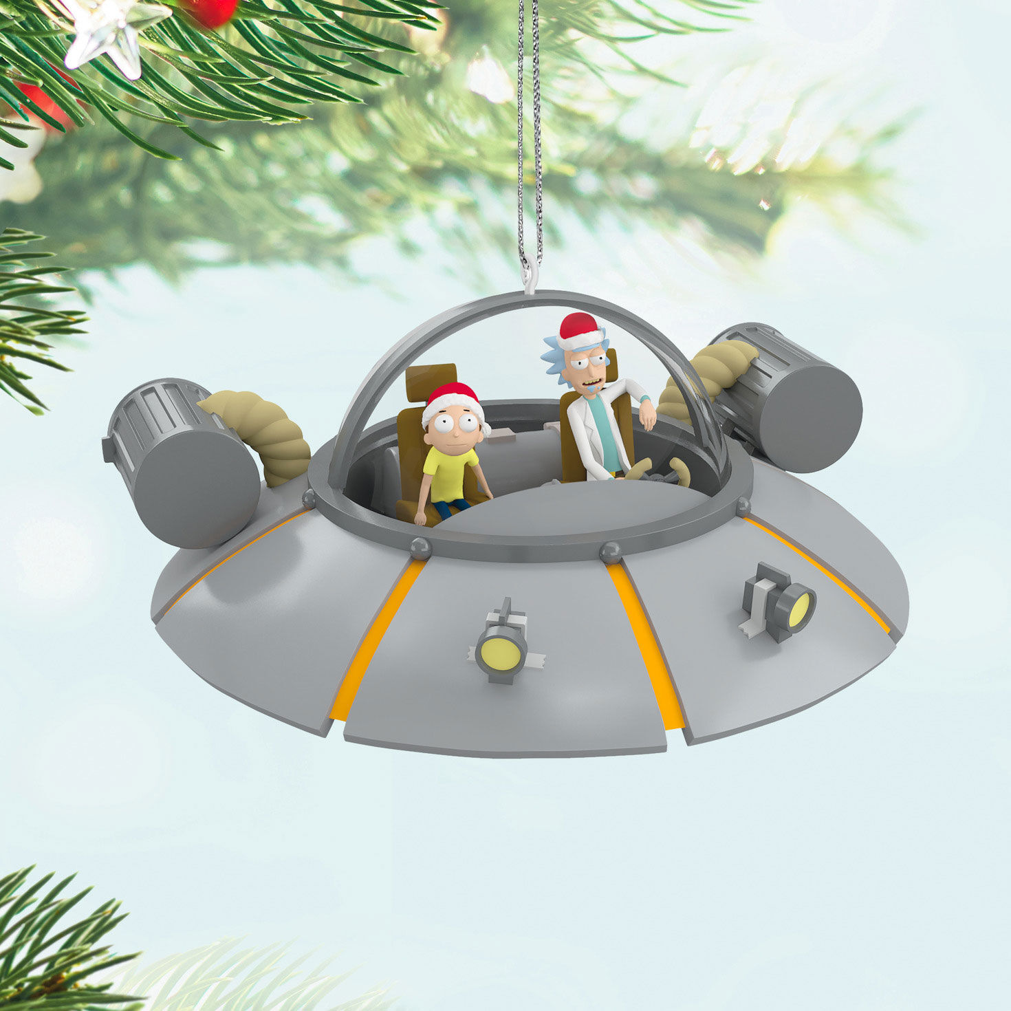 Rick and Morty Spaceship Keepsake Ornament Hanging on tree image number 2