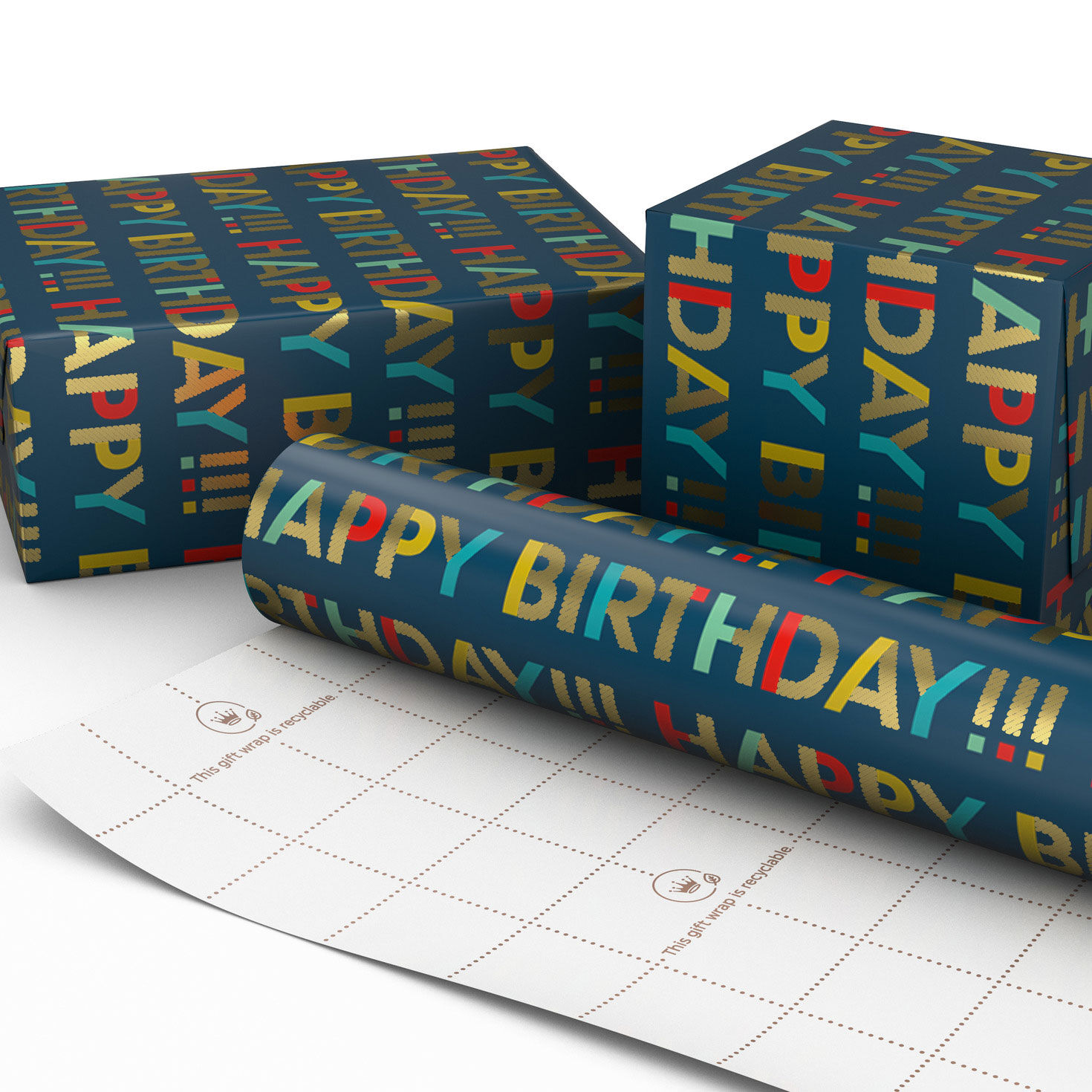 All-Caps Happy Birthday on Navy Wrapping Paper Roll, 20 sq. ft., , large image number 2