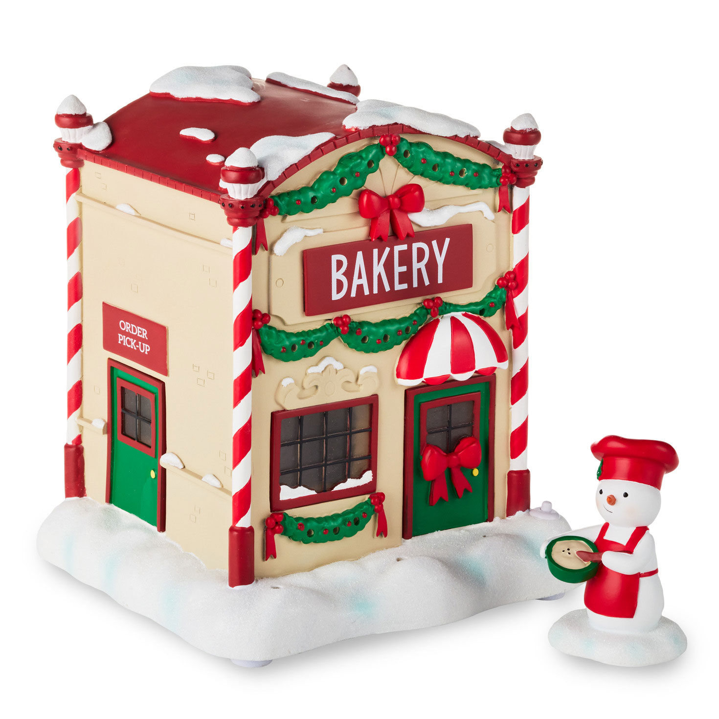 Magic Snowman Village Musical Bakery and Baker Tabletop Decorations With Light, Set of 2