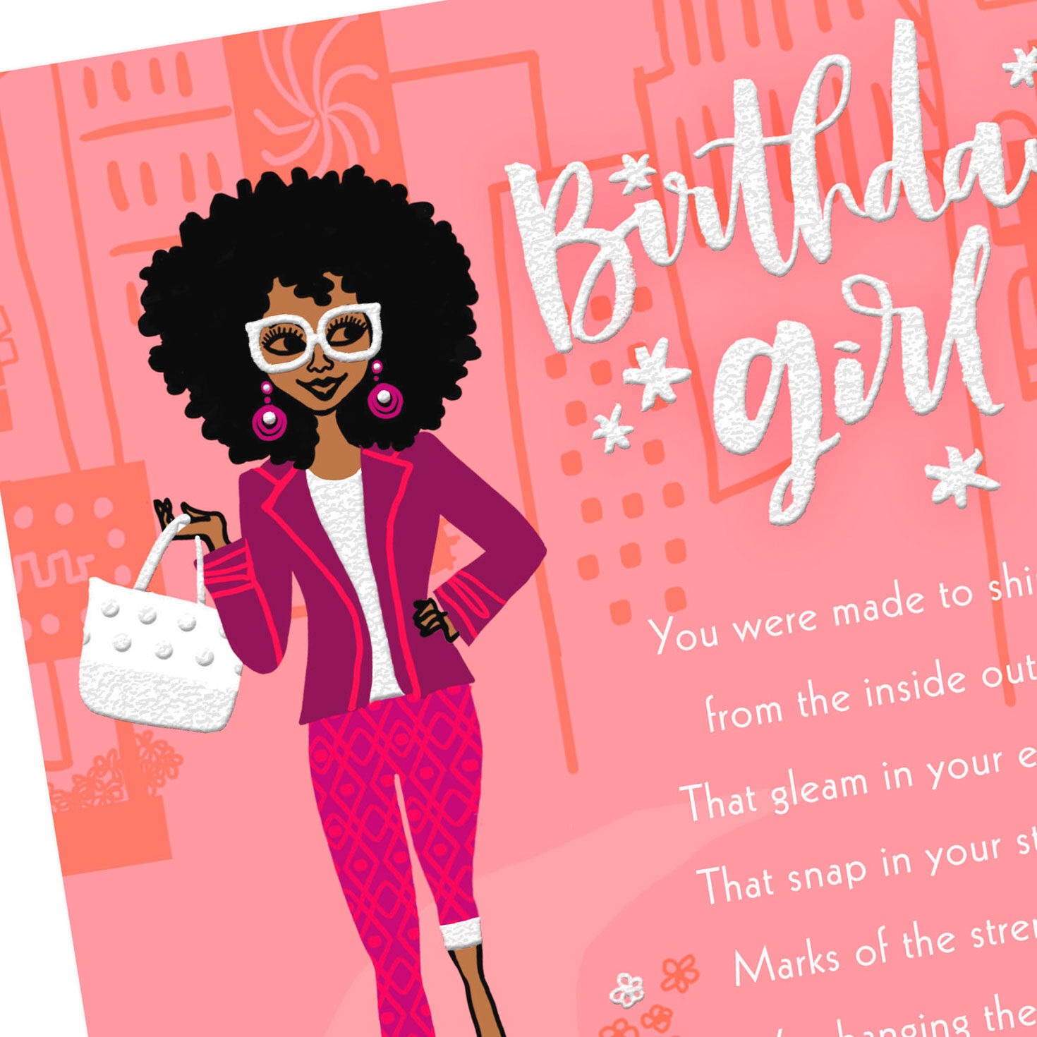 Stylish Girl in Pink Birthday Card for Her Card Front Detail image number 5