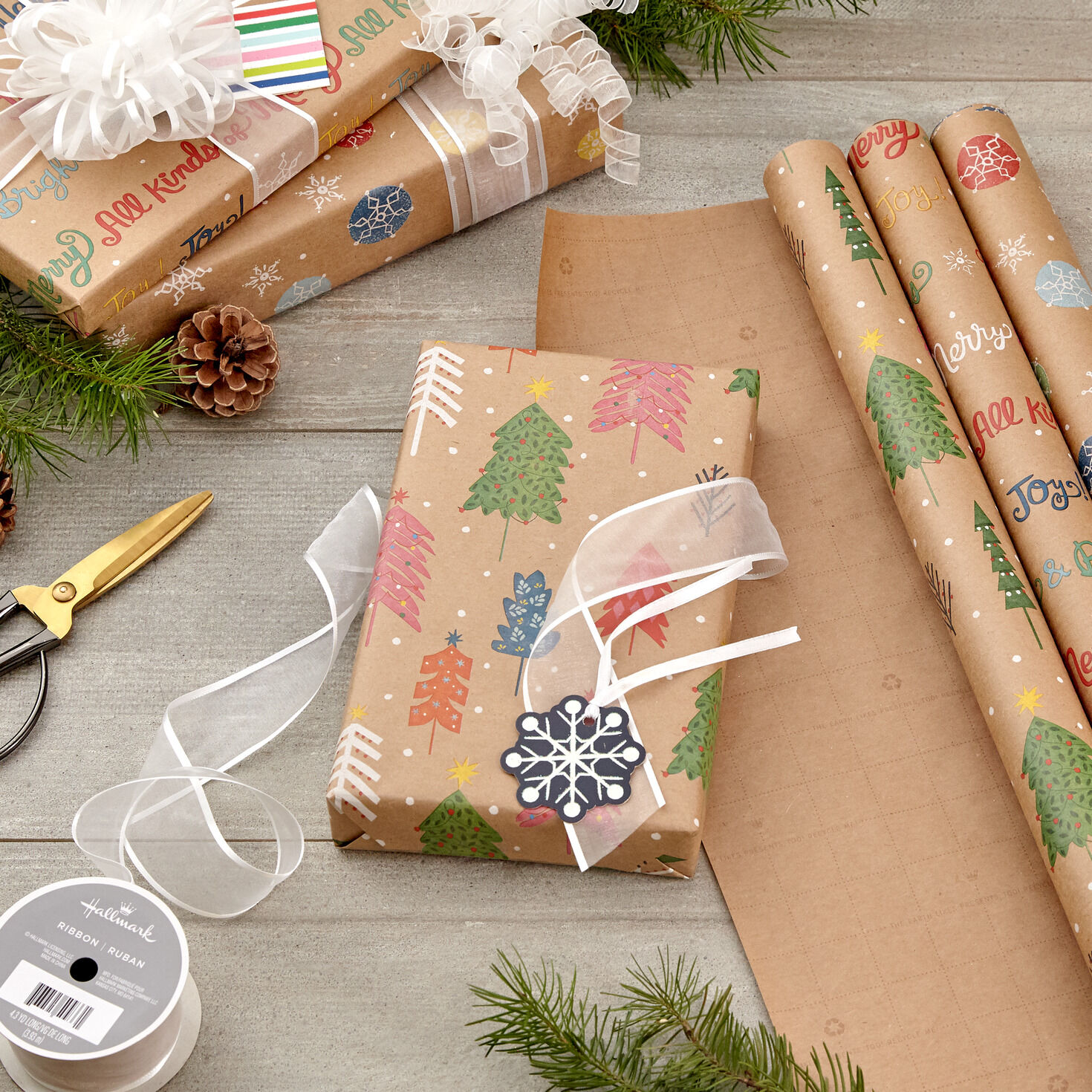 Bright and Bold Kraft 3-Pack Christmas Wrapping Paper, 90 sq. ft. for only USD 16.99 | Hallmark