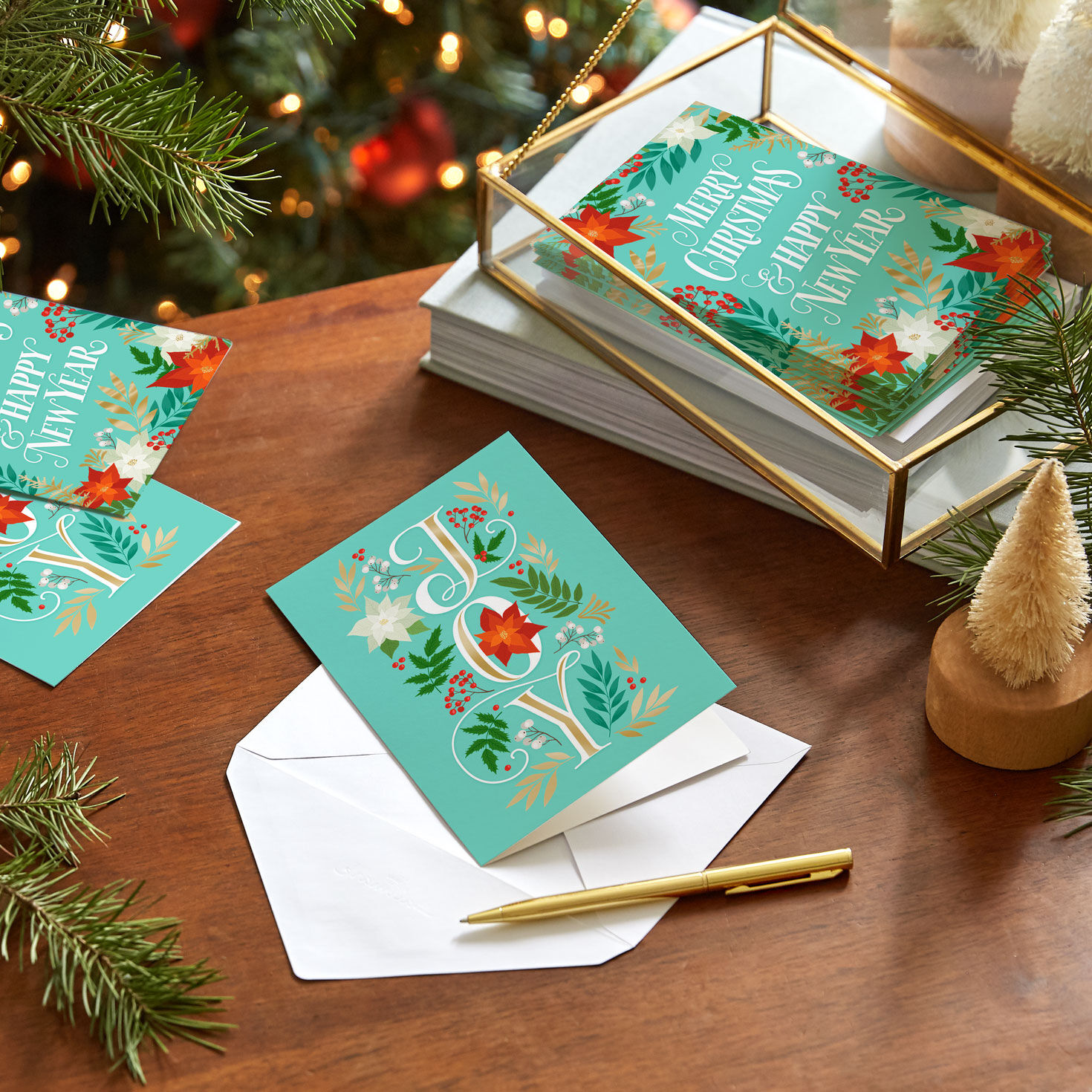 Poinsettia and Lettering Christmas Card Assortment in use image number 6