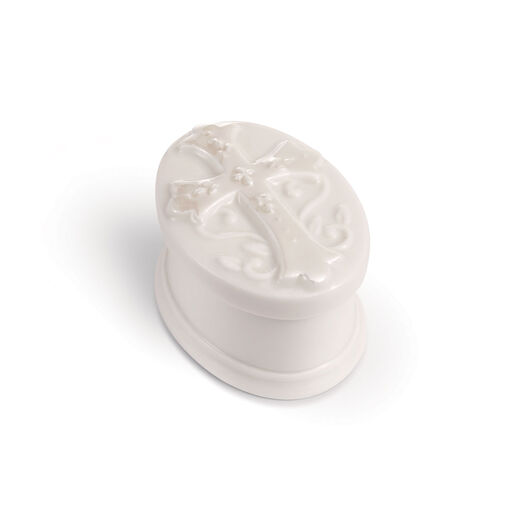 Demdaco Porcelain Trinket Box With White Beaded Rosary, 