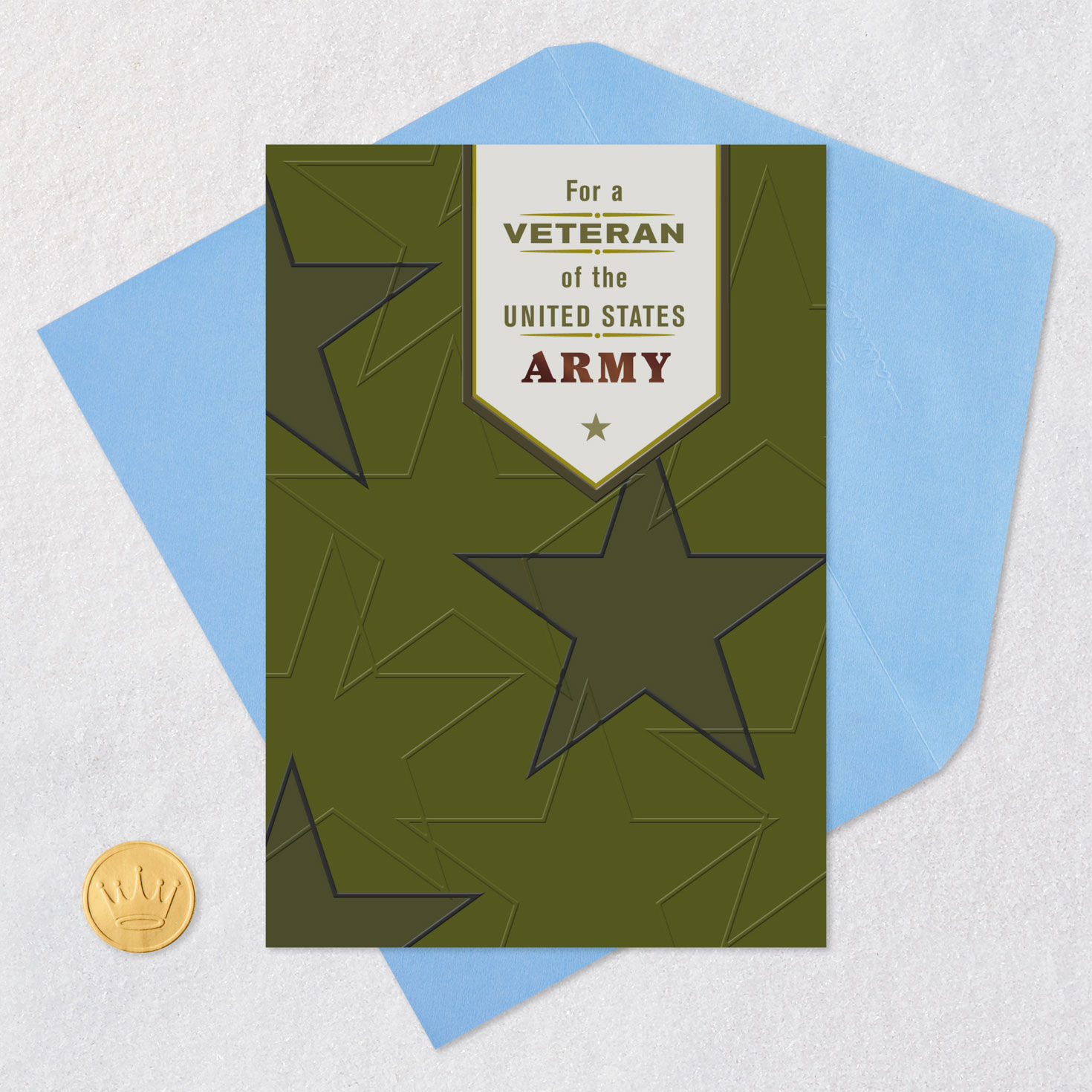 Camo Stars U.S. Army Veterans Day Card Card Front with Envelope and Gold Seal image number 5