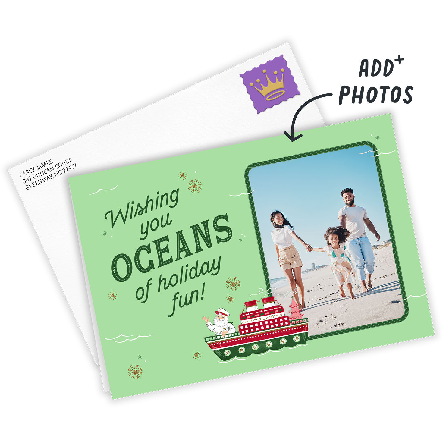 Hallmark Cruise Santa Ship Personalized Card Card Front indicating personalization image number 2