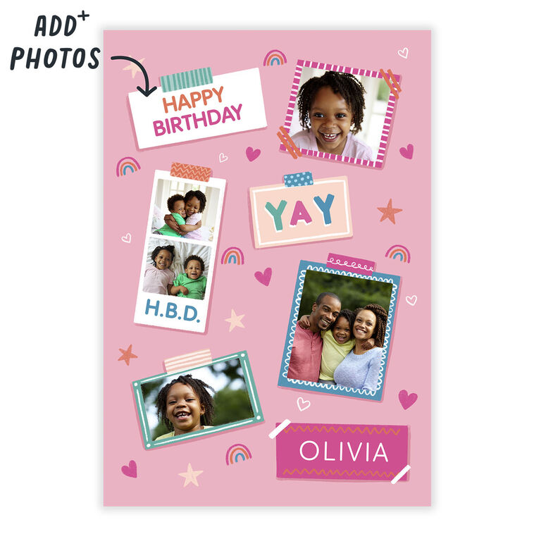 Pink Scrapbook Design Personalized Birthday Card Card Front indicating personalization image number 2
