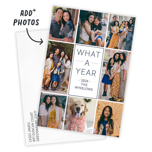Photo Collage Border Flat Holiday Photo Card, 