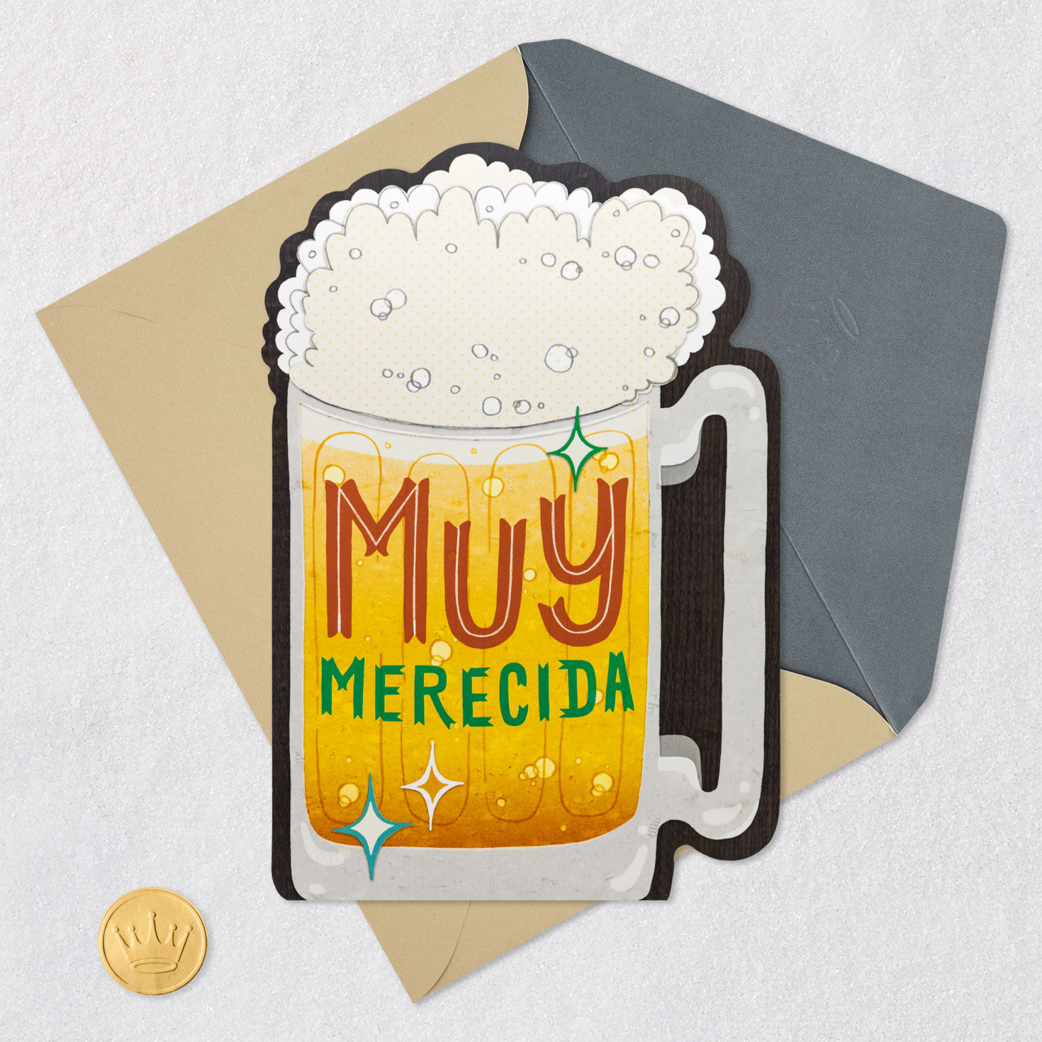 Beer Mug Spanish Father's Day Card With Music Card Front with Envelope and Gold Seal image number 5