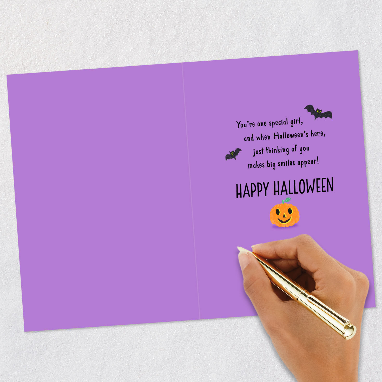 Black Cat, Pumpkins and Bats Granddaughter Halloween Card Signing card image number 6