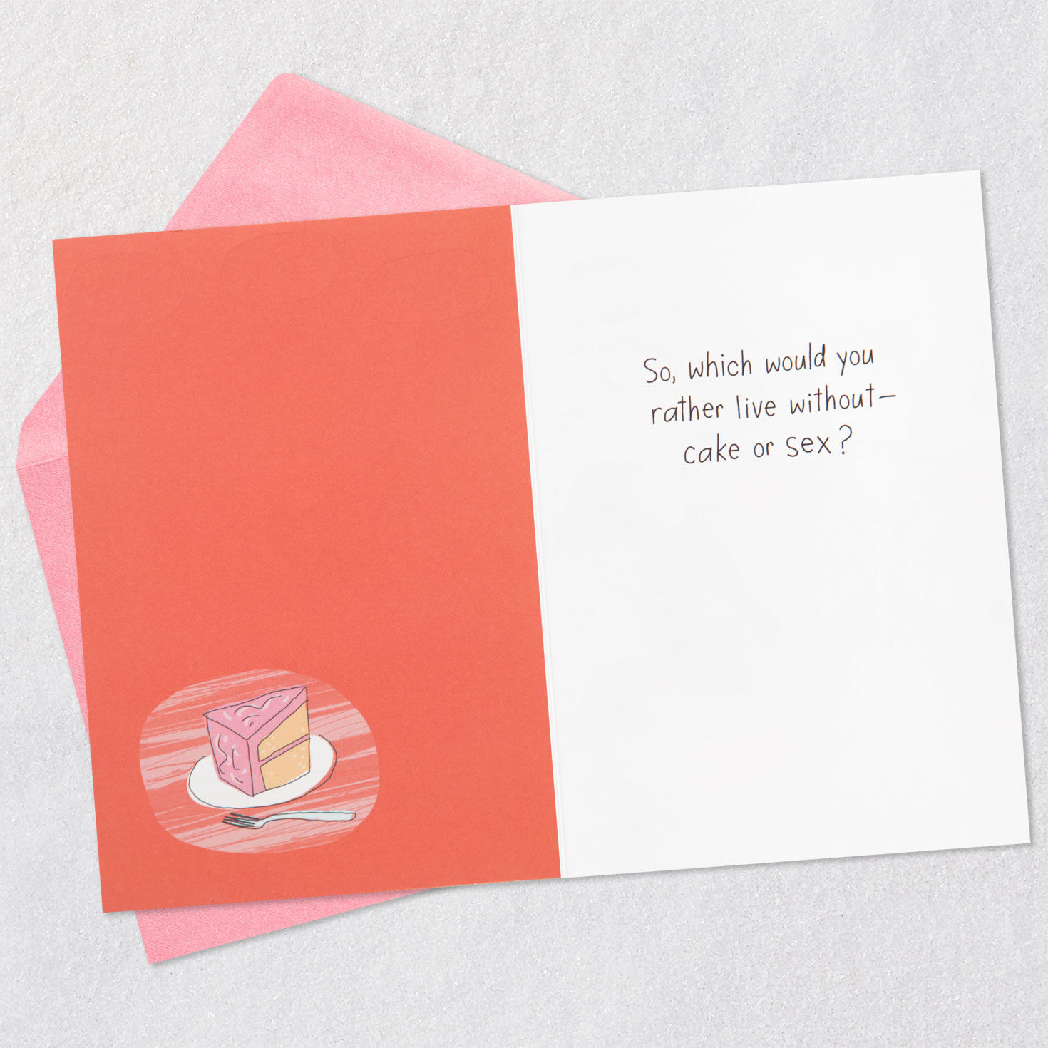 Cake or Sex Cartoon Funny Birthday Card for Her Open card with envelope image number 3