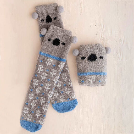 Natural Life Gray Koala Floral Cozy Socks, 