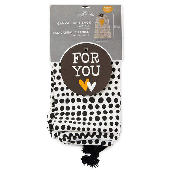 28" Black Dots With Heart Fabric Gift Bag With Tag, , large image number 3