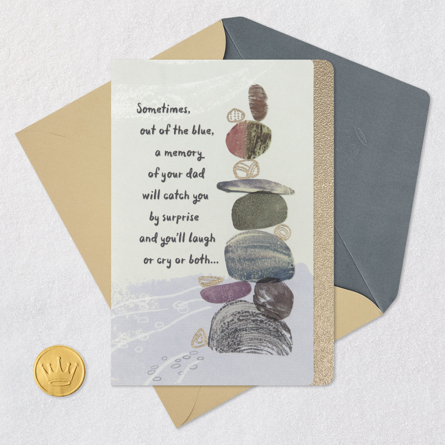 Artsy Rock Cairns Sympathy Card for Loss of Dad Card Front with Envelope and Gold Seal image number 5