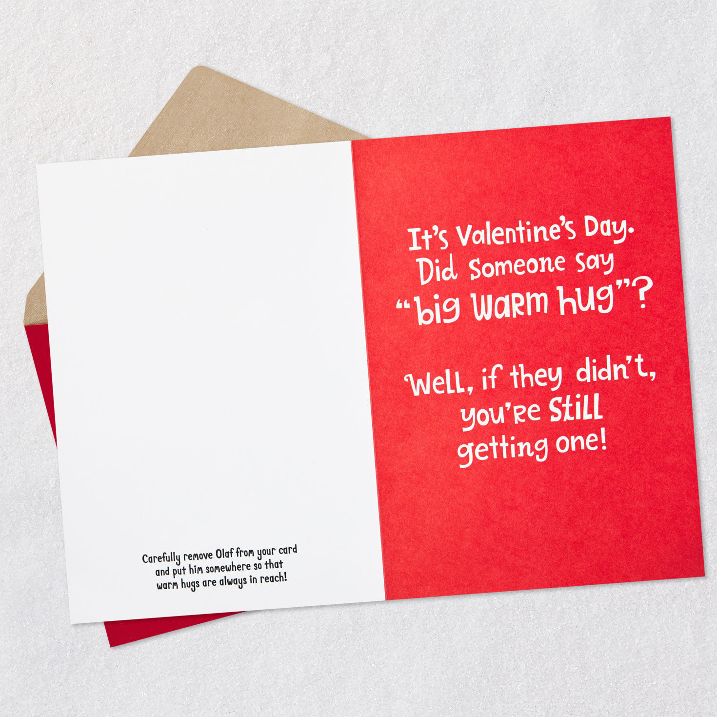 Disney Frozen Olaf Warm Hugs Valentine's Day Card Open card with envelope image number 3
