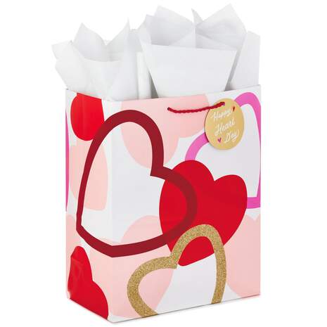 13" Layered Hearts Gift Bag With Tissue and Tag, , large