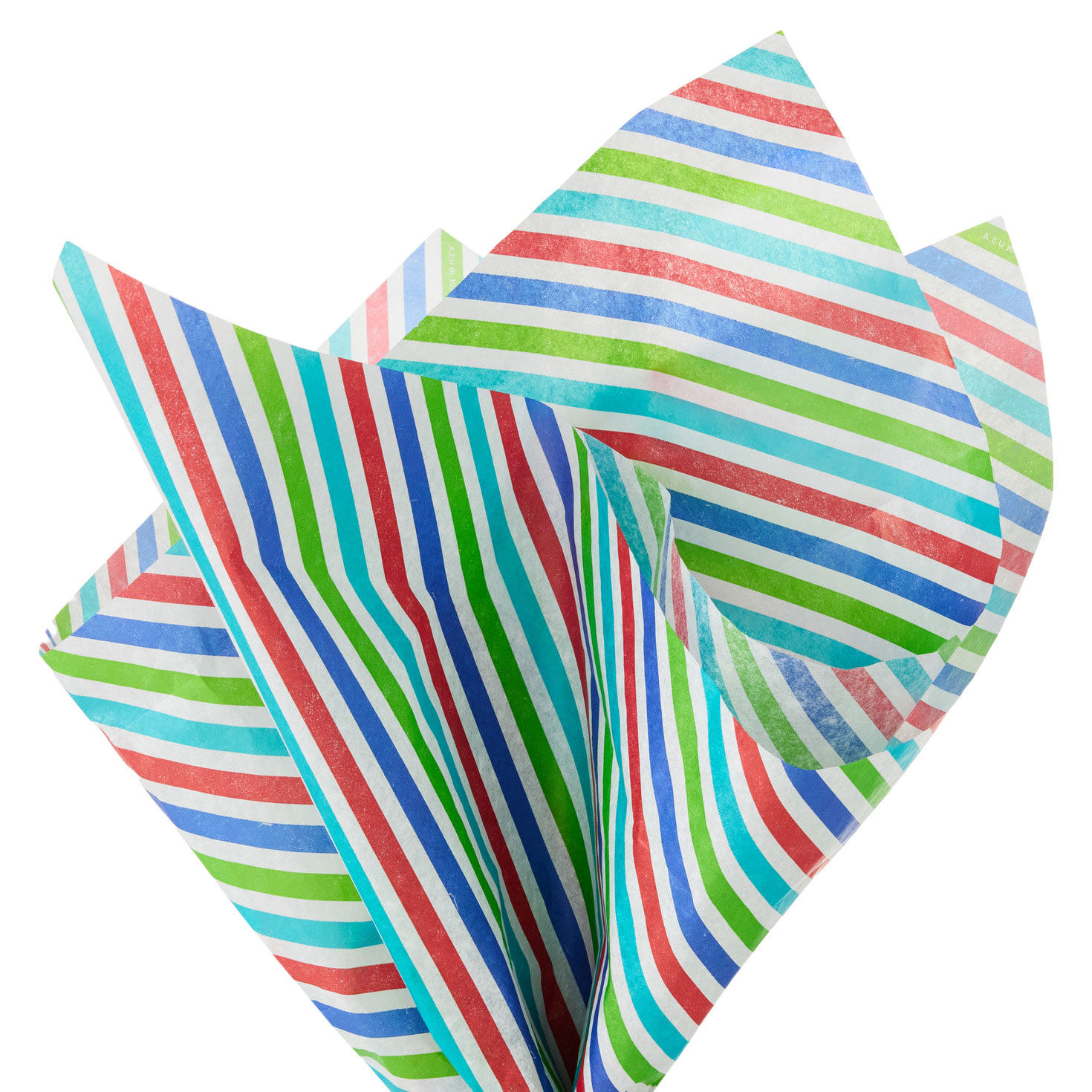 Red, Blue, Aqua, Green Stripe Tissue Paper Pack 3-D Fan image number 3