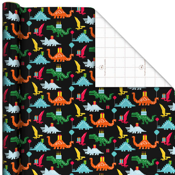 8-Bit Dinosaurs Birthday Wrapping Paper, 20 sq. ft.