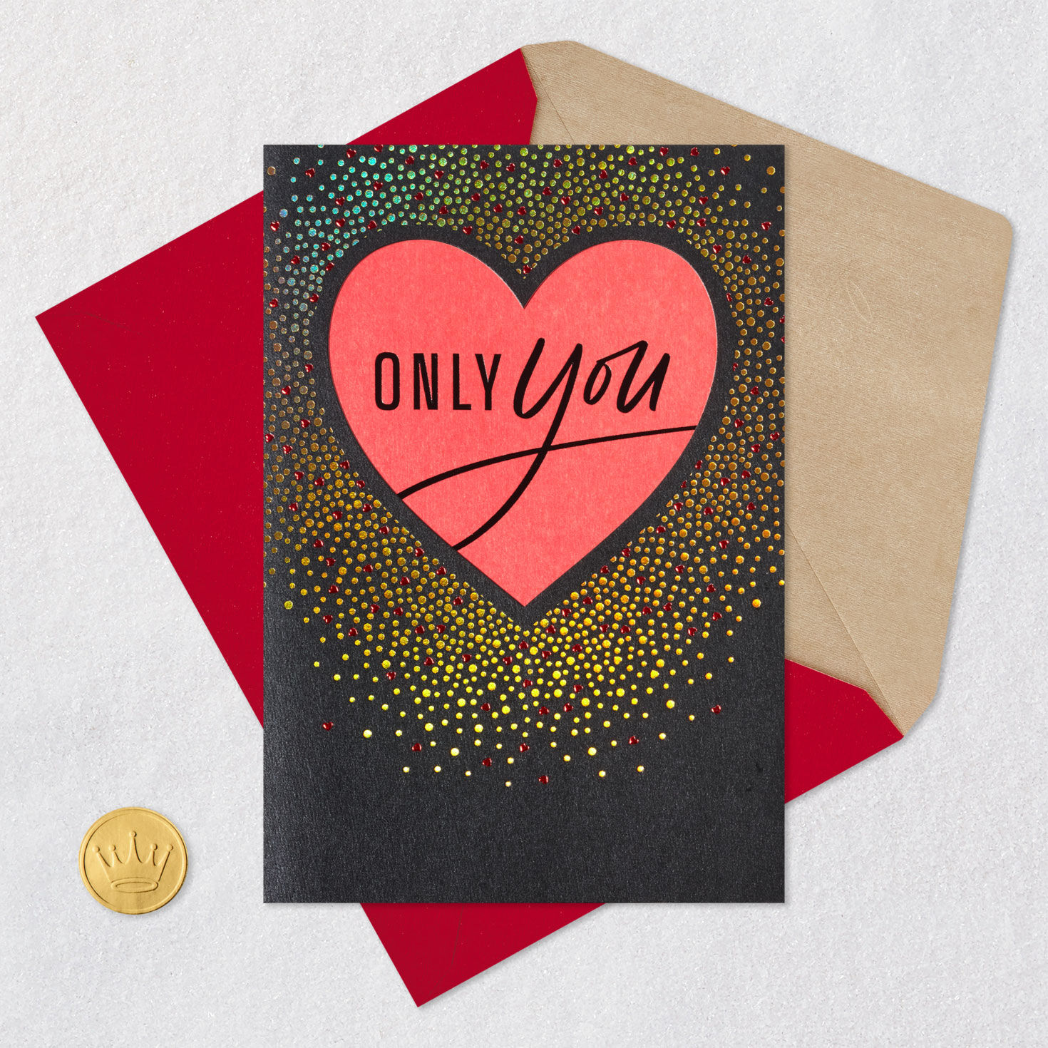 Red Heart With Shiny Confetti Romantic Valentine's Card Card Front with Envelope and Gold Seal image number 5