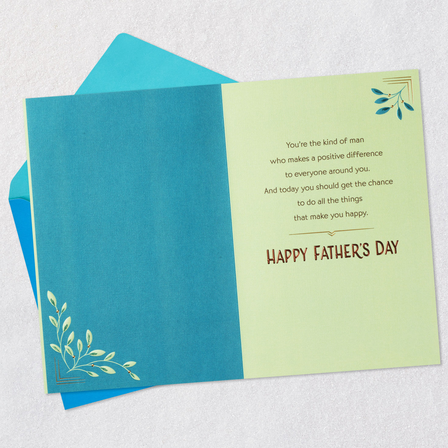 Green Vines Art Deco Father's Day Card for Grandpa Open card with envelope image number 3