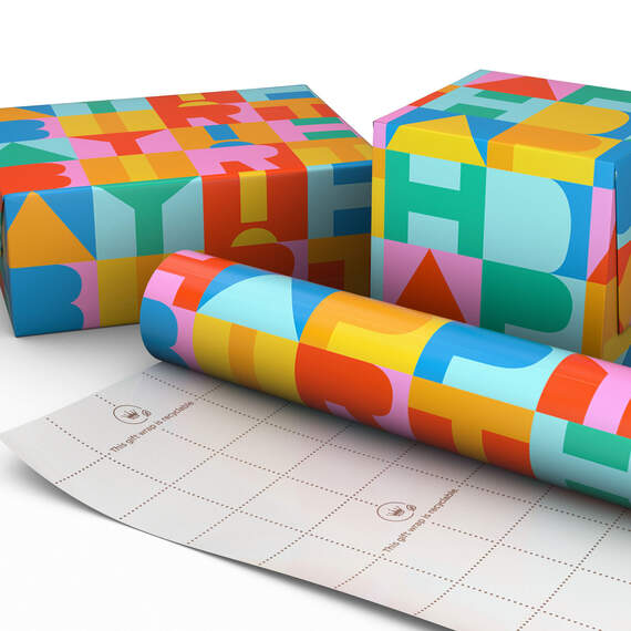 Colorful Block Lettering Birthday Wrapping Paper Mini Roll, 38.8 sq. ft., , large image number 2