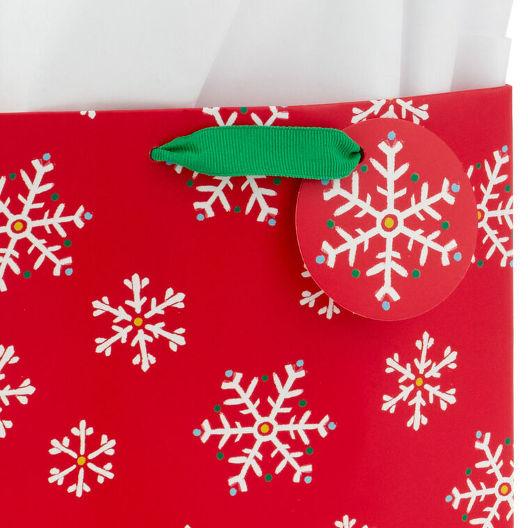 9.6" White Snowflakes on Red Medium Holiday Gift Bag With Tissue Paper, , large image number 4