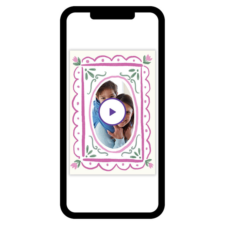 Pink Green Watercolor Frame Personalized Card phone with card front image number 1