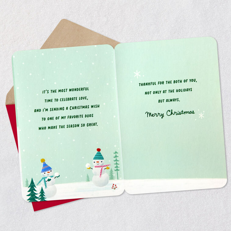 Snowmen Christmas Card for Sister and Brother-in-Law Open card with envelope image number 4