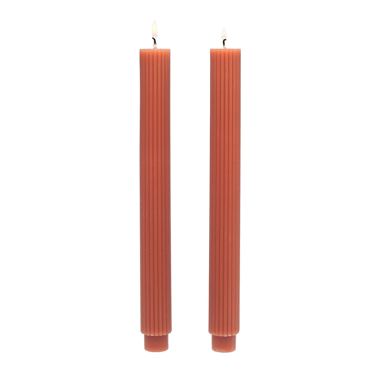 Orange Ridged Taper Candle Set lit image number 2