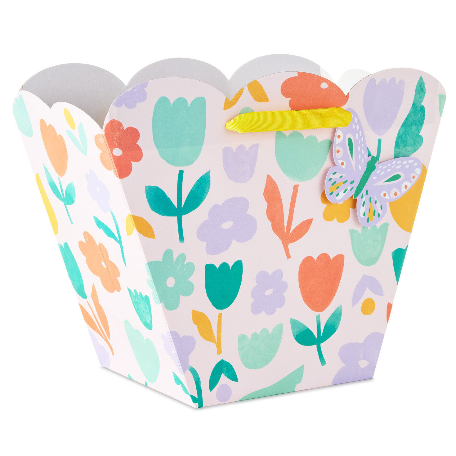 10.4" Floral Basket-Shaped Medium Easter Gift Bag With Butterfly Tag