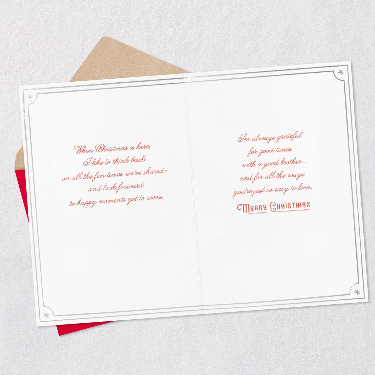 Kids Building Snowman Brother Christmas Card Open card with envelope image number 4