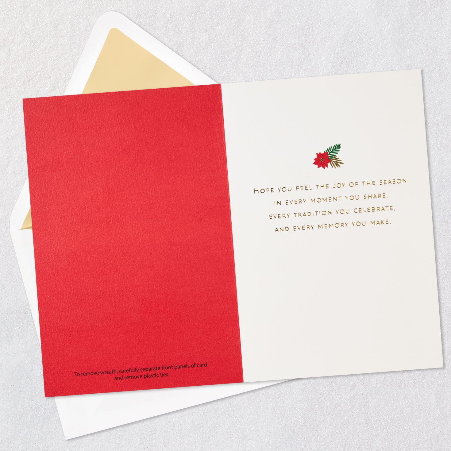 Merry Christmas Poinsettias Christmas Card With Hoop Wreath Open card with envelope image number 3