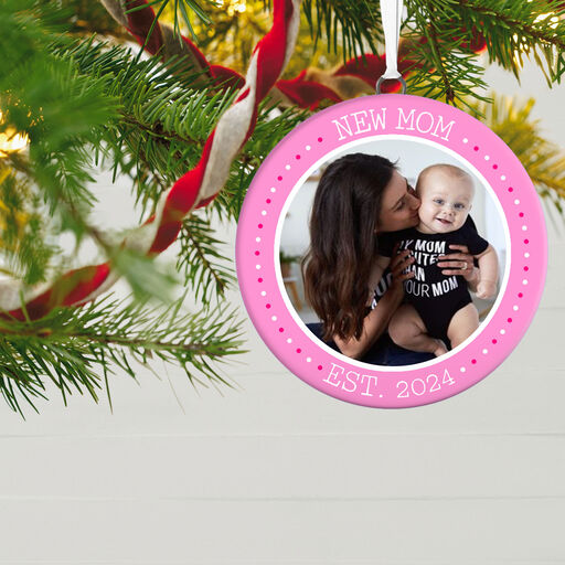 New Mom Personalized Text and Photo Ceramic Ornament, 