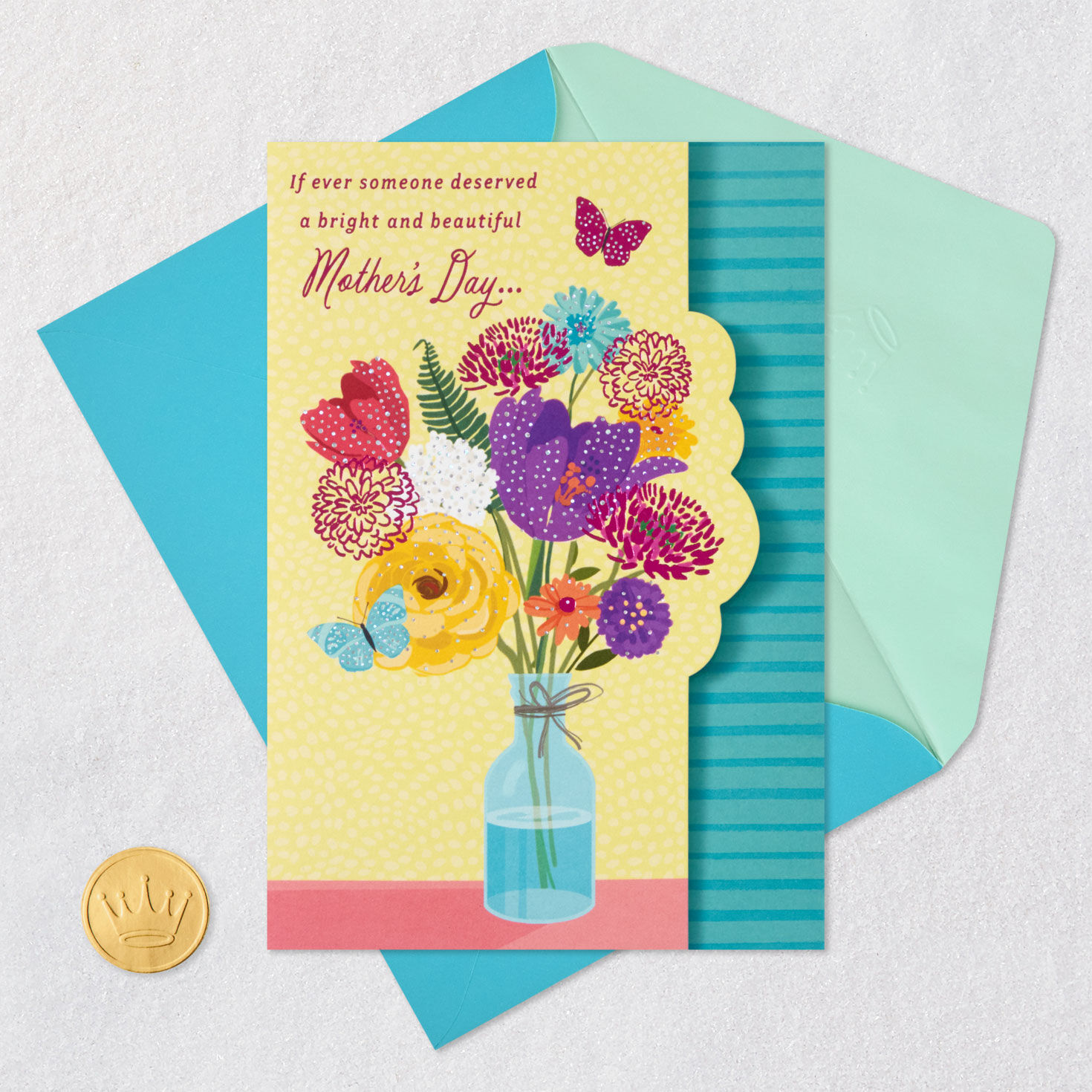 Colorful Bouquet Mother's Day Card Card Front with Envelope and Gold Seal image number 5