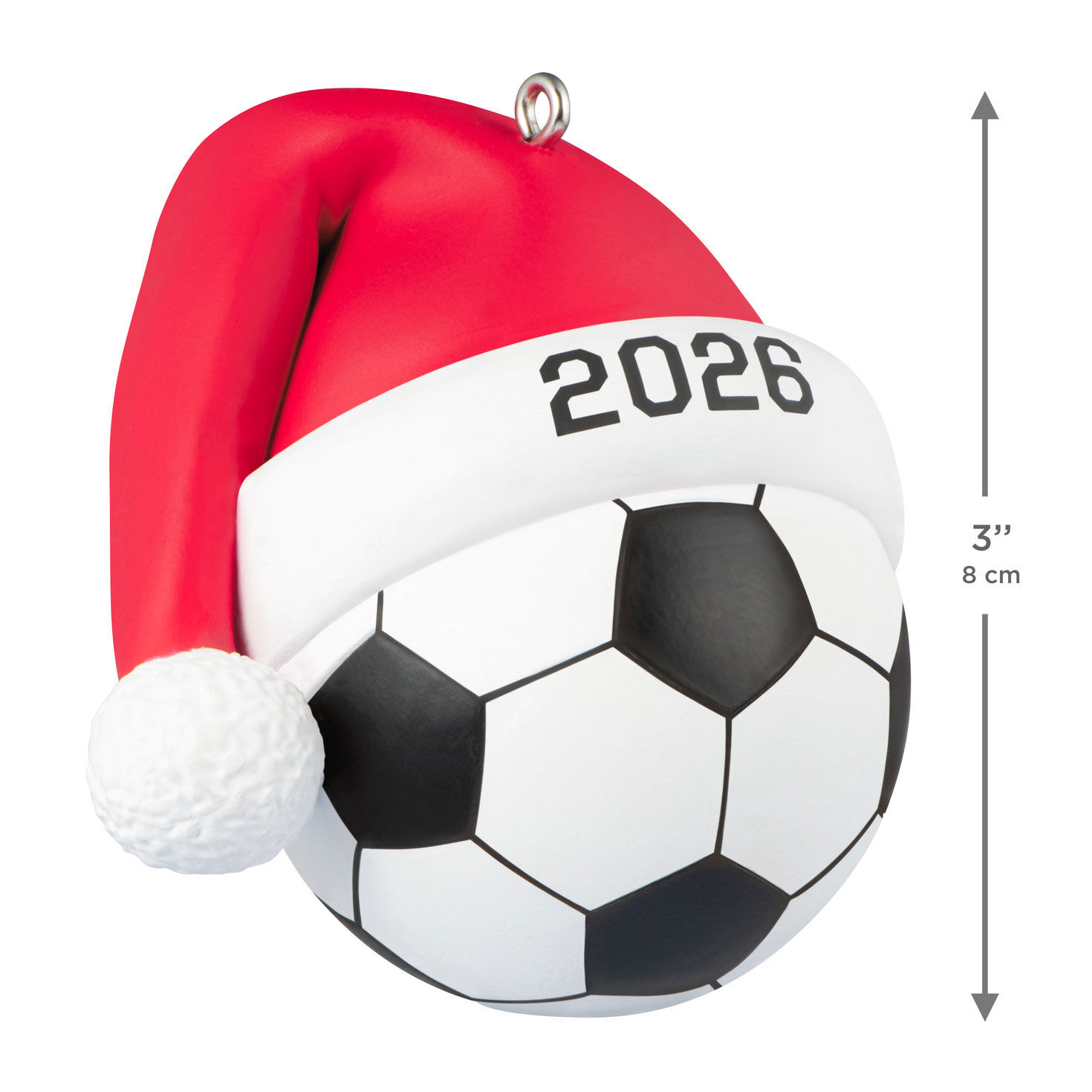 Soccer Ball With Santa Hat 2026 Keepsake Ornament measurement image number 3