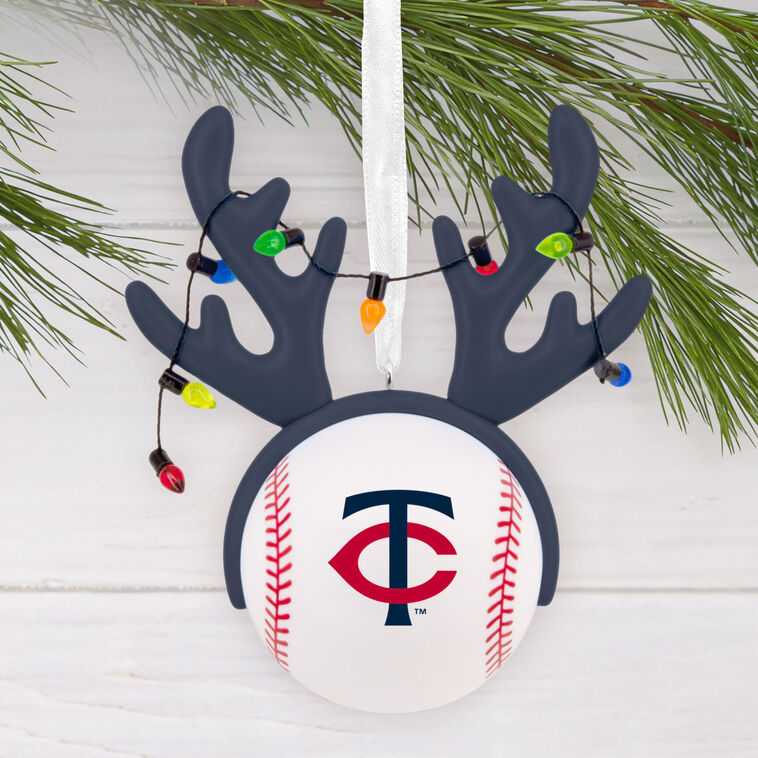 Twins Reindeer Baseball Christmas Ornament hanging on tree image number 2