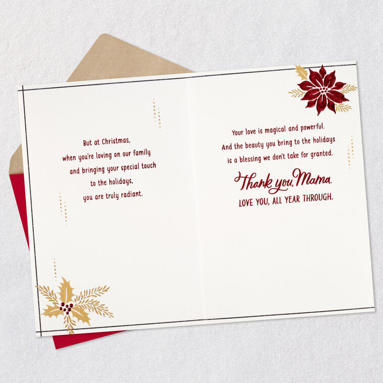 Black Woman Silhouette with Poinsettia Christmas Card for Mom Open card with envelope image number 4