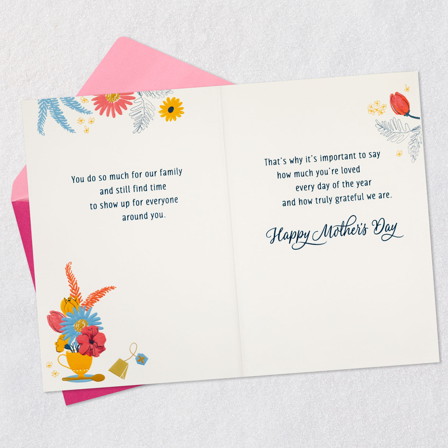 Flowers in Teapot Mom Mother's Day Card Open card with envelope image number 4