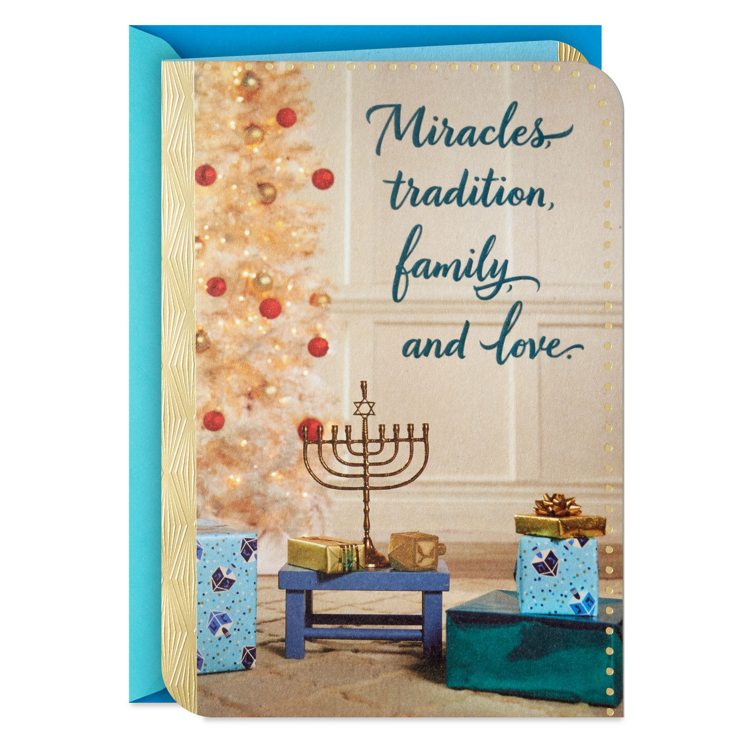 Miracles, Tradition, Family and Love Christmas Hanukkah Card