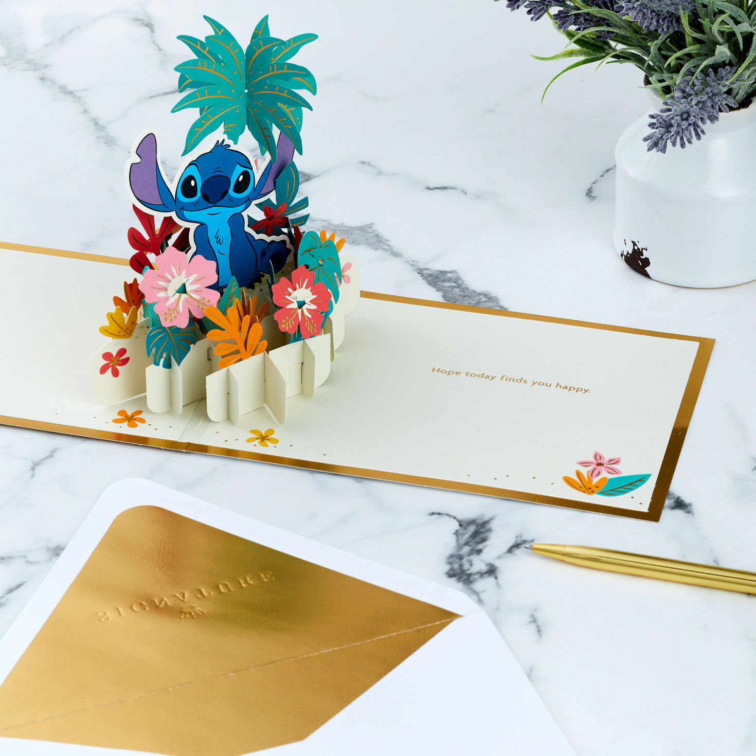 Disney Lilo & Stitch Aloha Tropical 3D Pop-Up Card Open Card and Envelope with pen image number 8