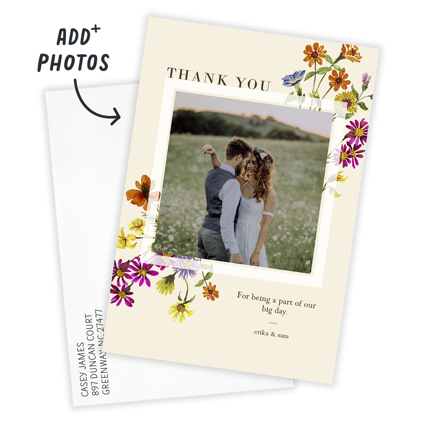Colorful Wildflowers Wedding Thank-You Card, , large image number 2